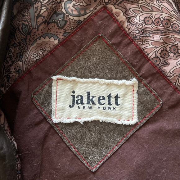 Jakett New York Leather Biker Moto Jacket Asymmetrical Zip Cargo Pocket Brown - Picture 11 of 13